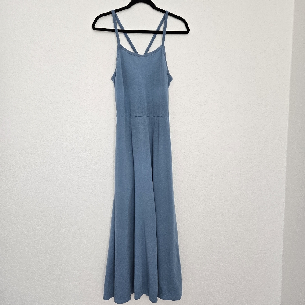 PACT Organic Cotton M Light Blue Fit and Flare Midi Dress Built in Bra & Pockets
